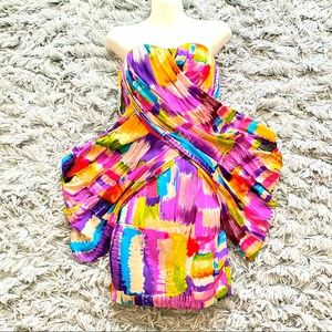 Ali Ro 100% Silk Strapless Paint Strokes Pattern Mini Dress